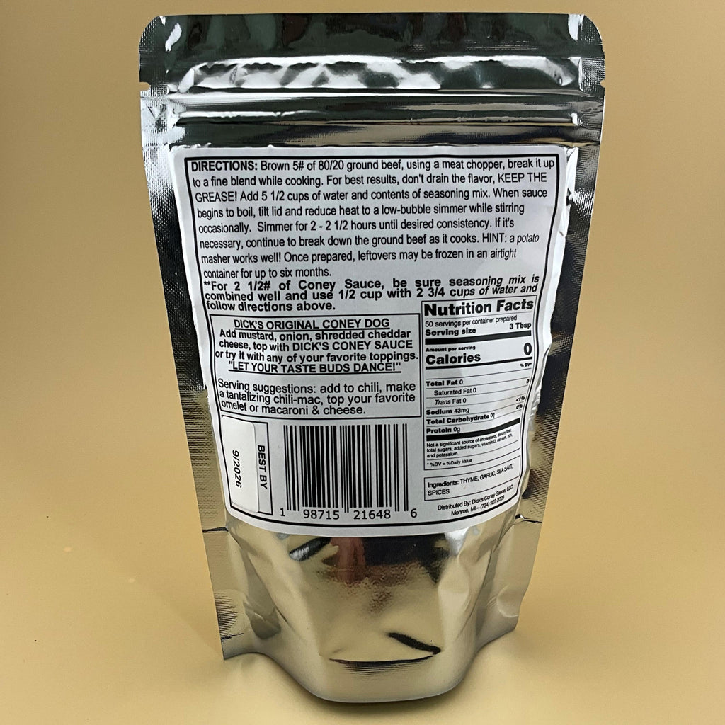 Dick's Coney Sauce Seasoning Mix ~ "If You Like Wieners, You’ll Love ‘Em with Dick’s Sauce!"